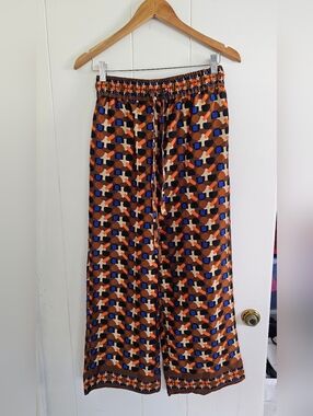 Zara Brown Multi Geometric Wide-Leg Pants Size S